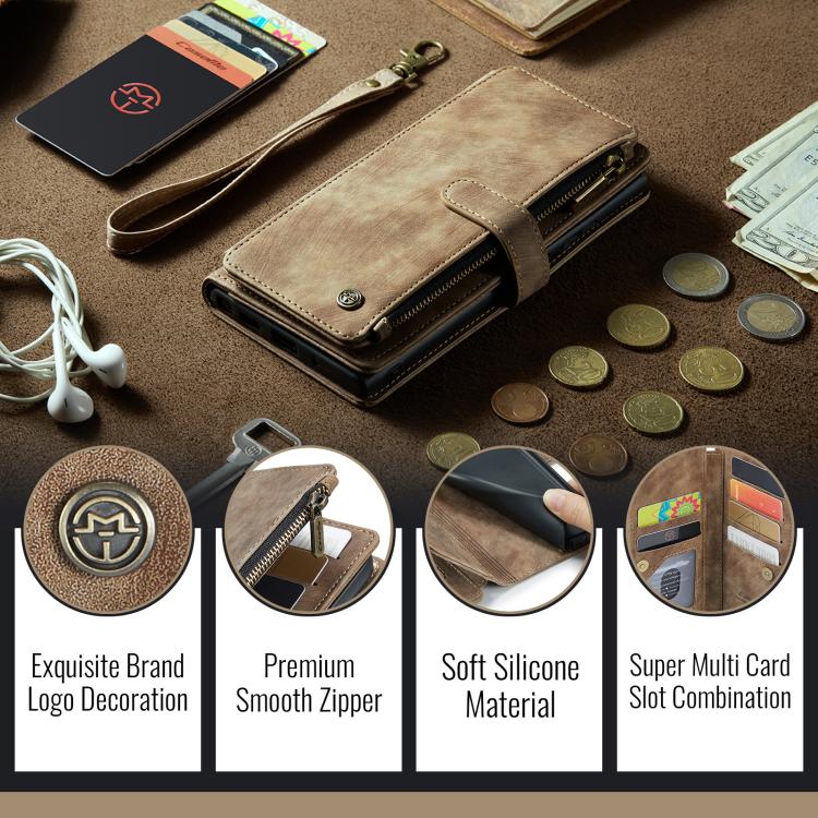 For iPhone 17 Pro CaseMe C30 Card Slots Zipper Wallet Leather Phone Case
