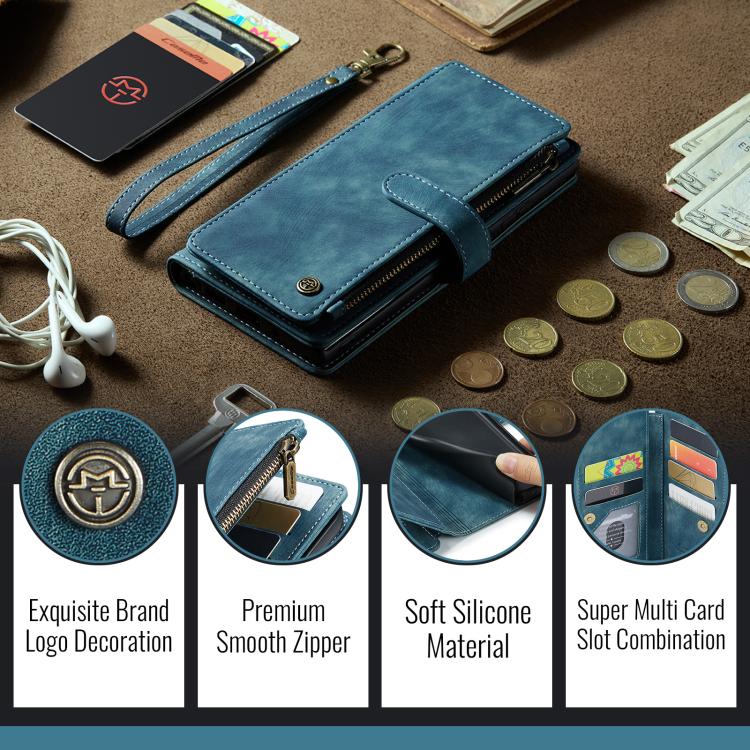 For iPhone 17 Pro CaseMe C30 Card Slots Zipper Wallet Leather Phone Case