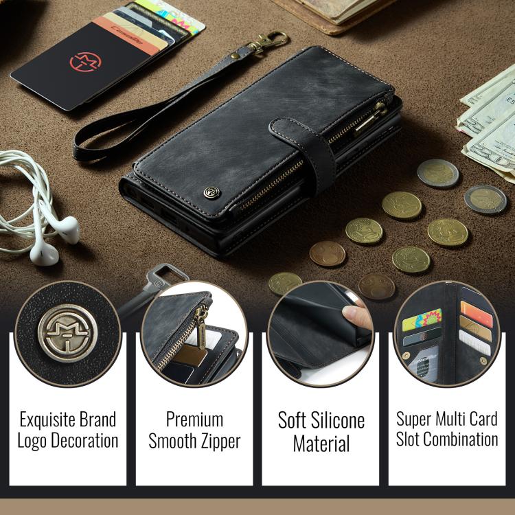 For iPhone 17 Pro CaseMe C30 Card Slots Zipper Wallet Leather Phone Case