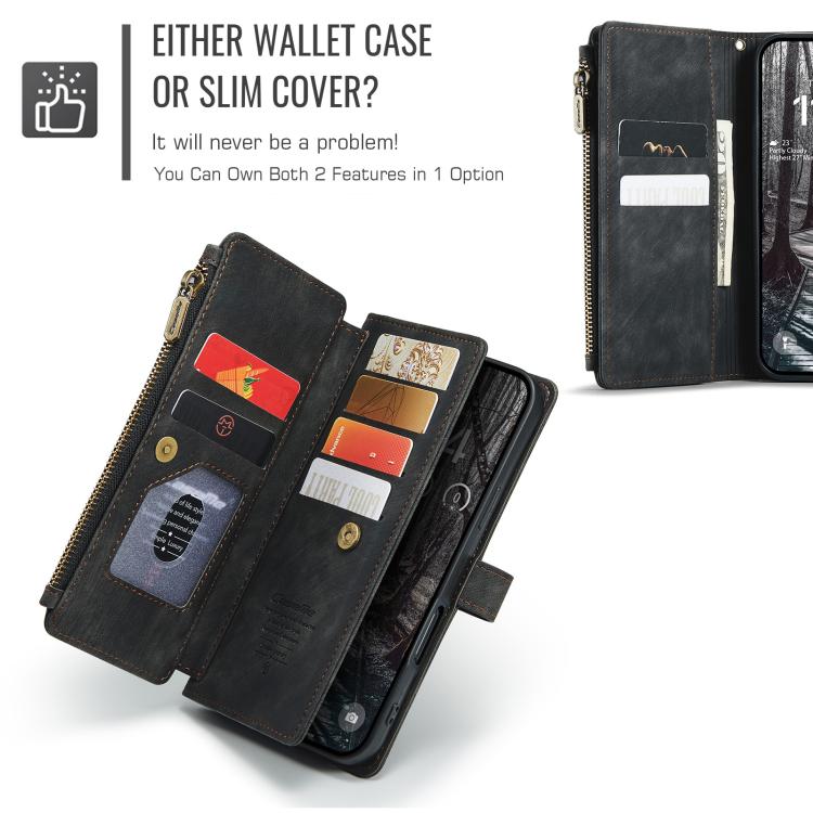 For iPhone 17 Pro CaseMe C30 Card Slots Zipper Wallet Leather Phone Case