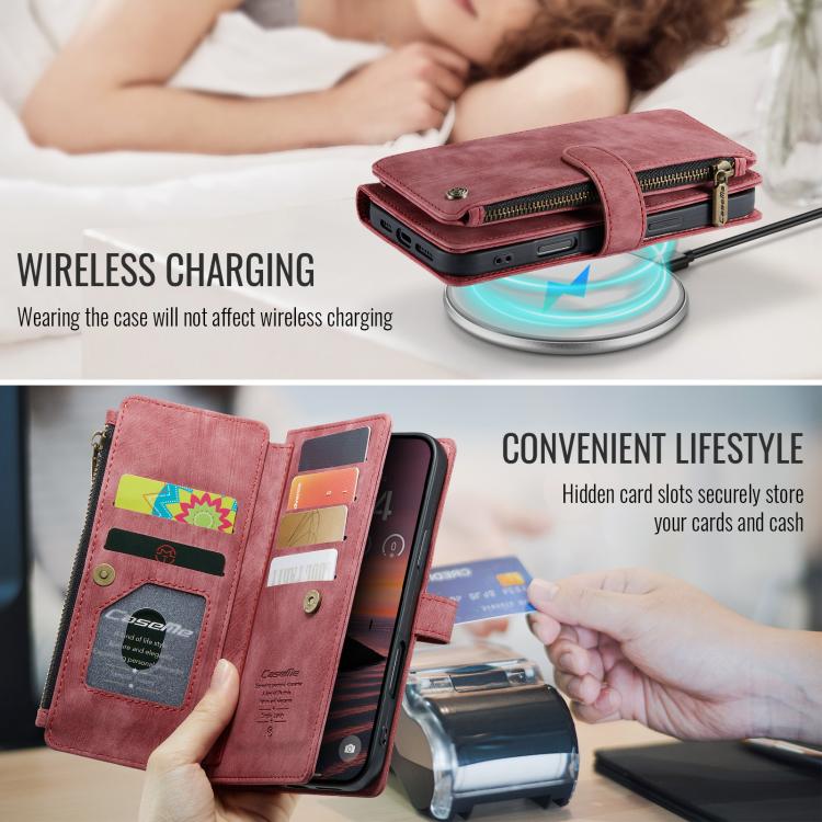 For iPhone 17 Pro CaseMe C30 Card Slots Zipper Wallet Leather Phone Case