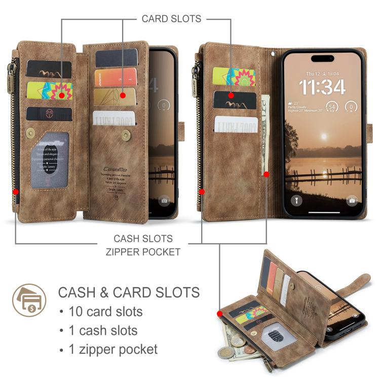 For iPhone 17 Pro Max CaseMe C30 Card Slots Zipper Wallet Leather Phone Case