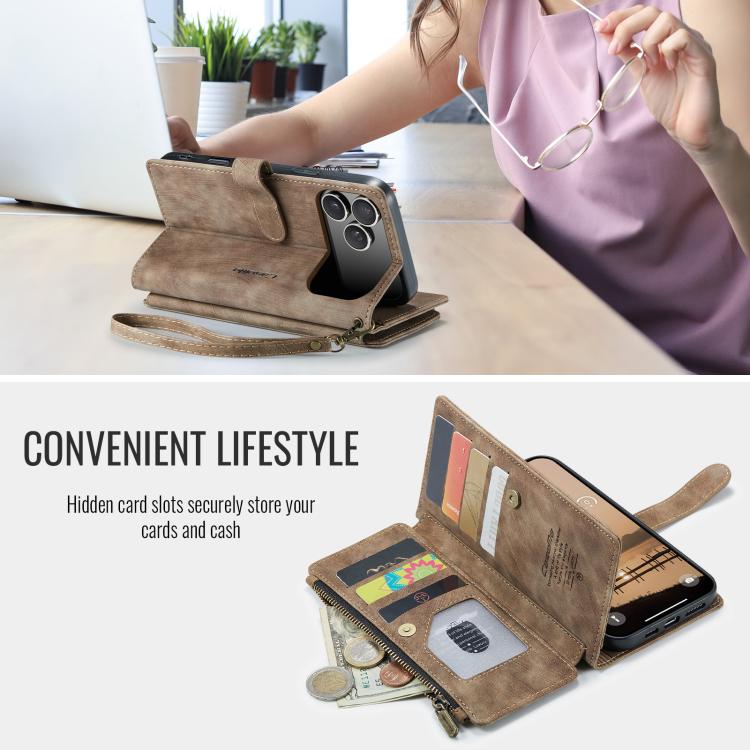 For iPhone 17 Pro Max CaseMe C30 Card Slots Zipper Wallet Leather Phone Case