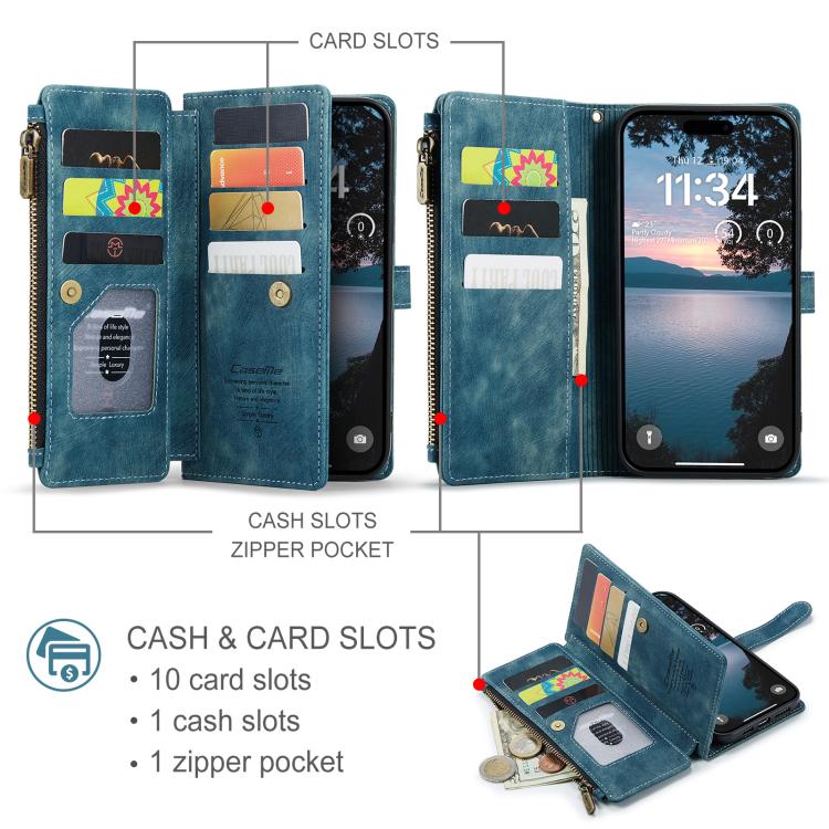 For iPhone 17 Pro Max CaseMe C30 Card Slots Zipper Wallet Leather Phone Case