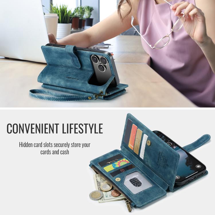 For iPhone 17 Pro Max CaseMe C30 Card Slots Zipper Wallet Leather Phone Case