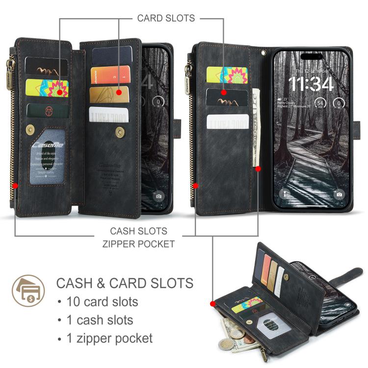 For iPhone 17 Pro Max CaseMe C30 Card Slots Zipper Wallet Leather Phone Case