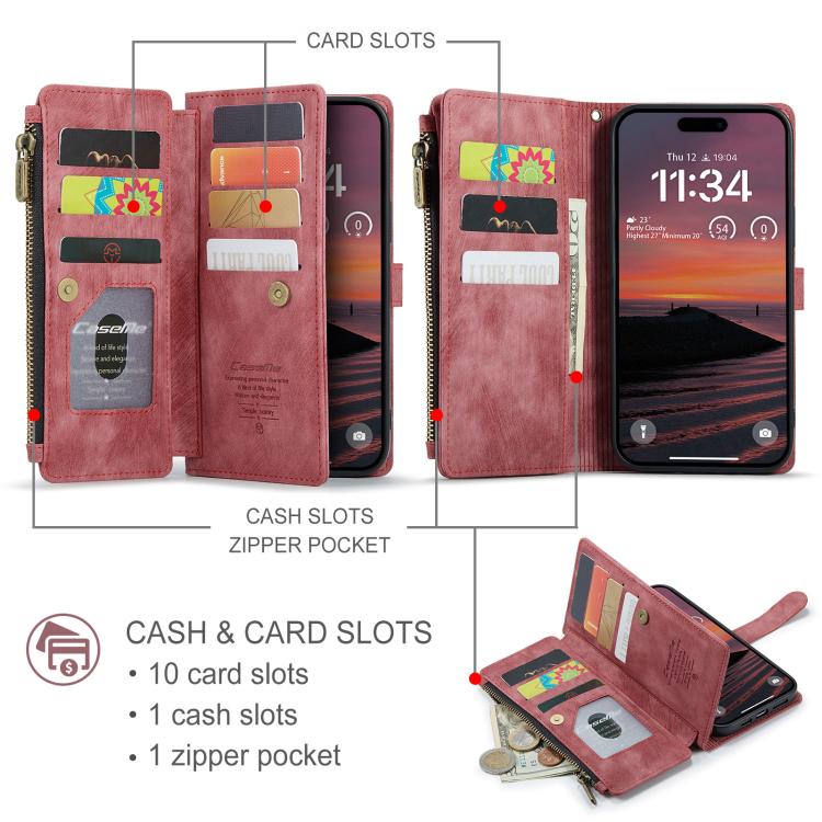 For iPhone 17 Pro Max CaseMe C30 Card Slots Zipper Wallet Leather Phone Case