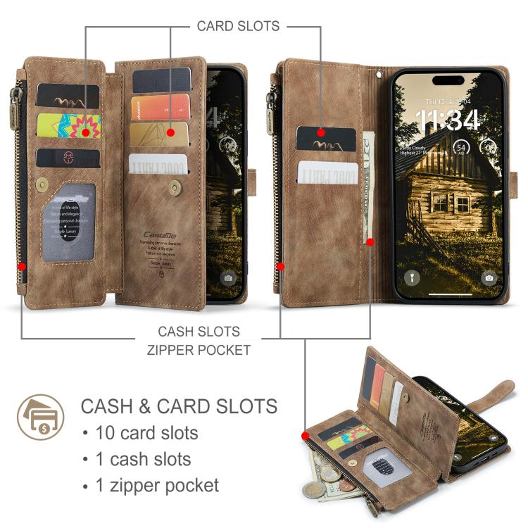 For iPhone Air CaseMe C30 Card Slots Zipper Wallet Leather Phone Case