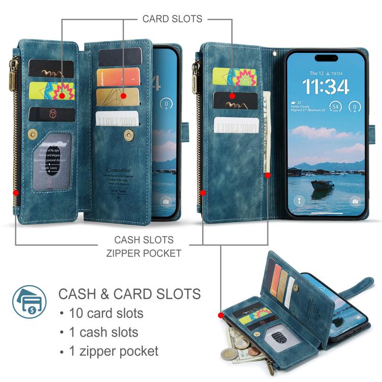 For iPhone Air CaseMe C30 Card Slots Zipper Wallet Leather Phone Case