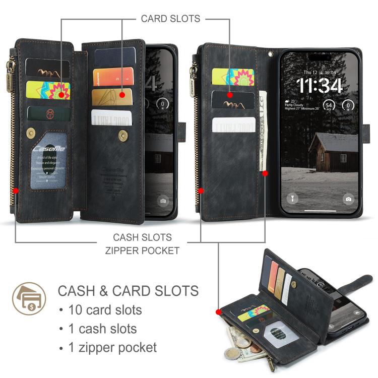 For iPhone Air CaseMe C30 Card Slots Zipper Wallet Leather Phone Case