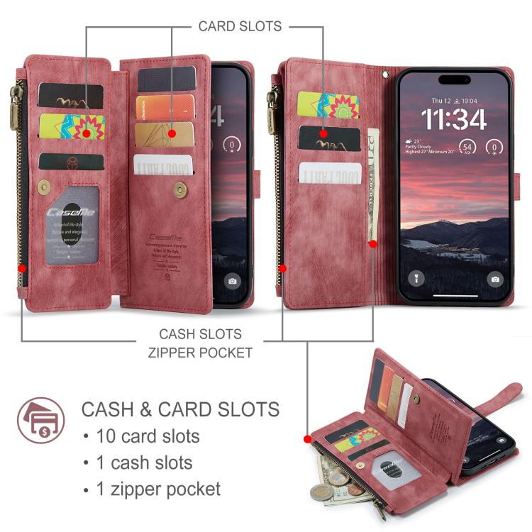 For iPhone Air CaseMe C30 Card Slots Zipper Wallet Leather Phone Case