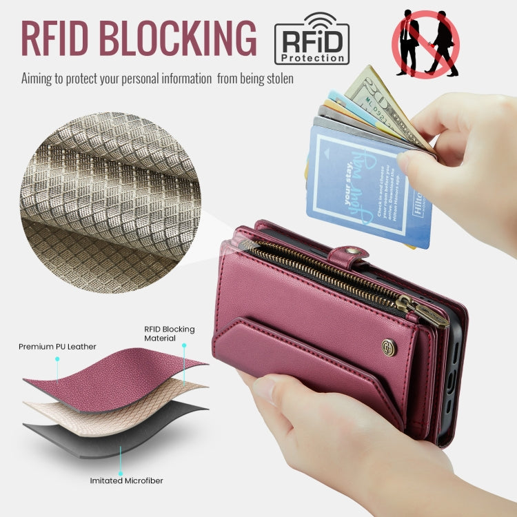 For iPhone 16 Pro Max CaseMe C36 Card Slots Zipper Wallet RFID Anti-theft Leather Phone Case