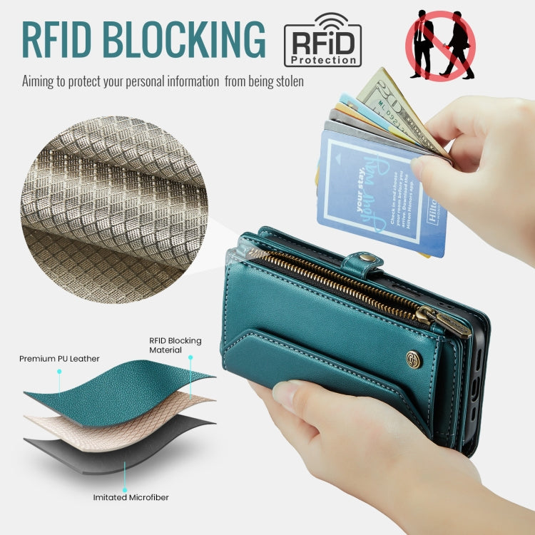 For iPhone 16 Pro Max CaseMe C36 Card Slots Zipper Wallet RFID Anti-theft Leather Phone Case