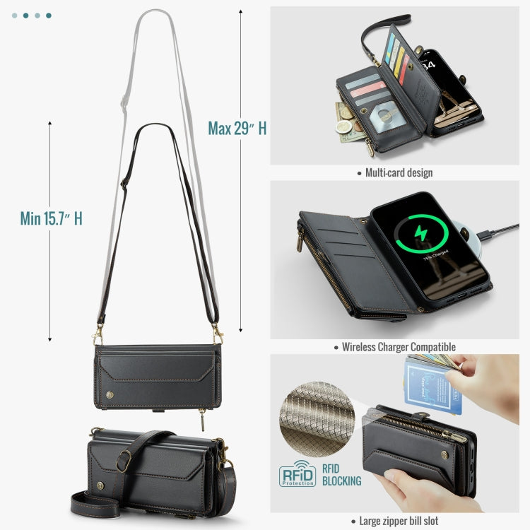 For iPhone 16 Pro Max CaseMe C36 Card Slots Zipper Wallet RFID Anti-theft Leather Phone Case