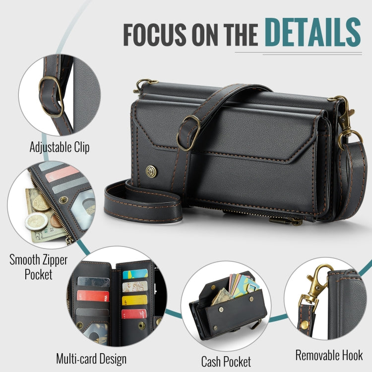 For iPhone 16 Pro Max CaseMe C36 Card Slots Zipper Wallet RFID Anti-theft Leather Phone Case