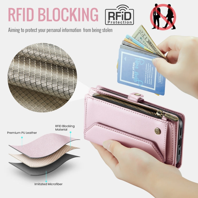 For iPhone 16 Pro CaseMe C36 Card Slots Zipper Wallet RFID Anti-theft Leather Phone Case