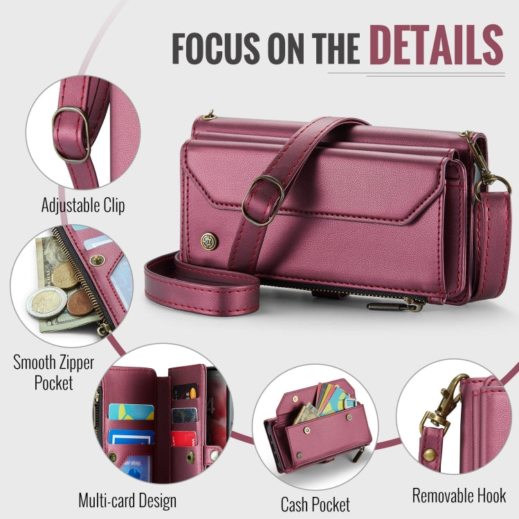 For iPhone 16 Pro CaseMe C36 Card Slots Zipper Wallet RFID Anti-theft Leather Phone Case