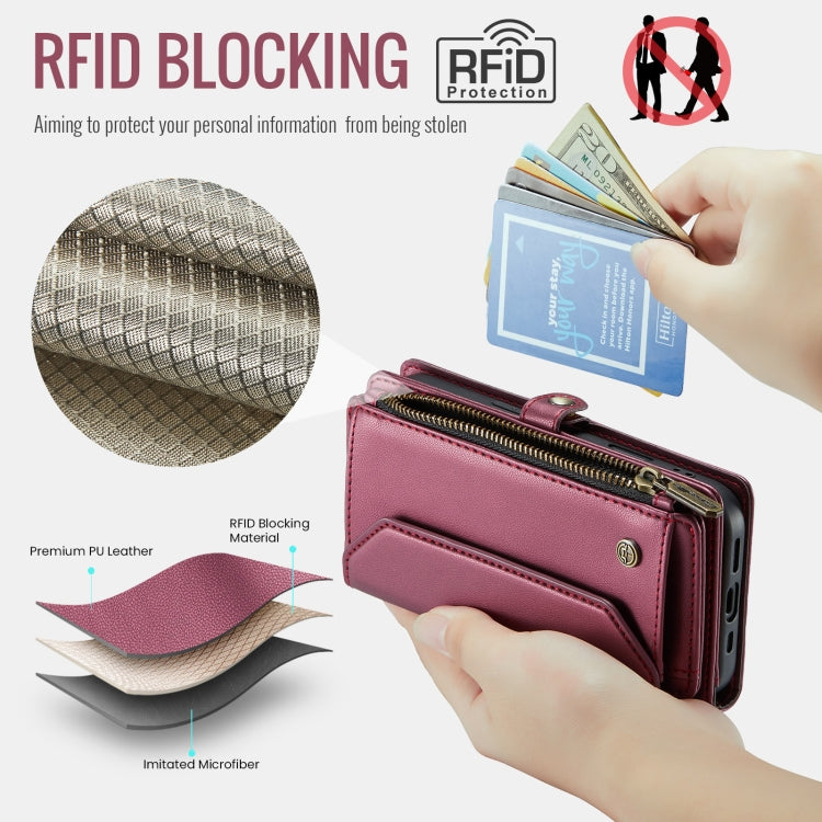 For iPhone 16 Pro CaseMe C36 Card Slots Zipper Wallet RFID Anti-theft Leather Phone Case