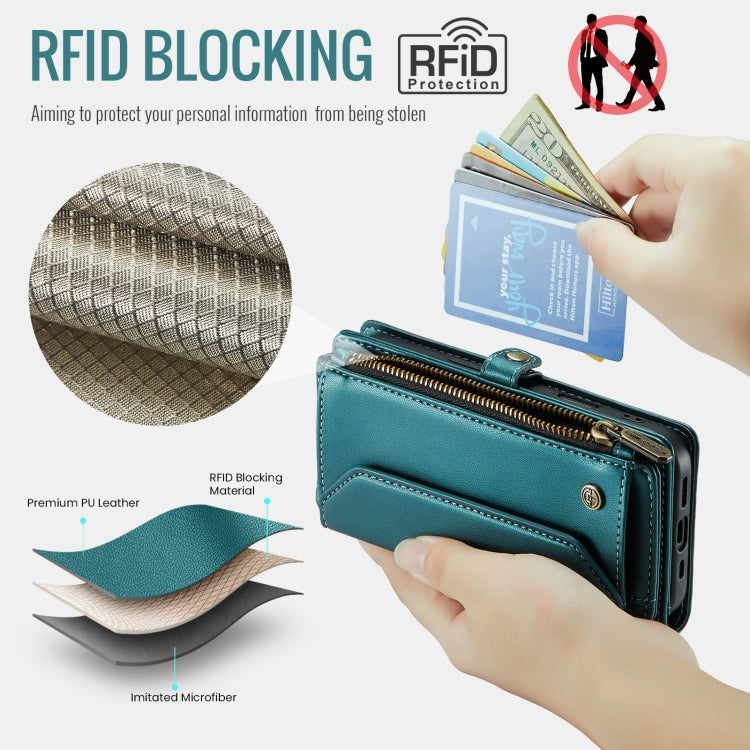 For iPhone 16 Pro CaseMe C36 Card Slots Zipper Wallet RFID Anti-theft Leather Phone Case