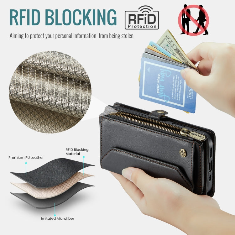 For iPhone 16 Pro CaseMe C36 Card Slots Zipper Wallet RFID Anti-theft Leather Phone Case