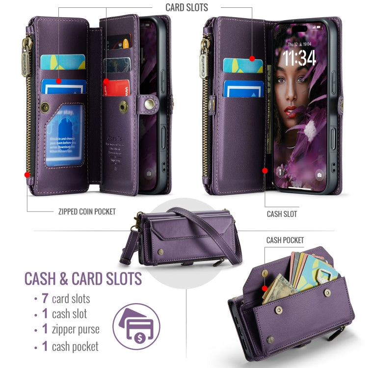 For iPhone 16 Pro CaseMe C36 Card Slots Zipper Wallet RFID Anti-theft Leather Phone Case