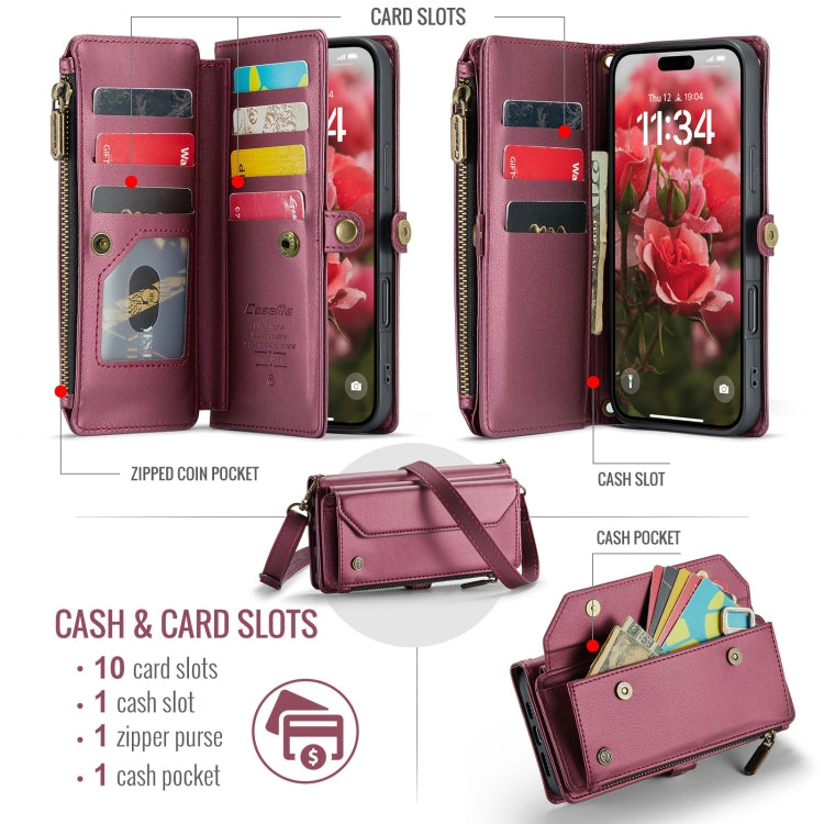 For iPhone 16 Plus CaseMe C36 Card Slots Zipper Wallet RFID Anti-theft Leather Phone Case