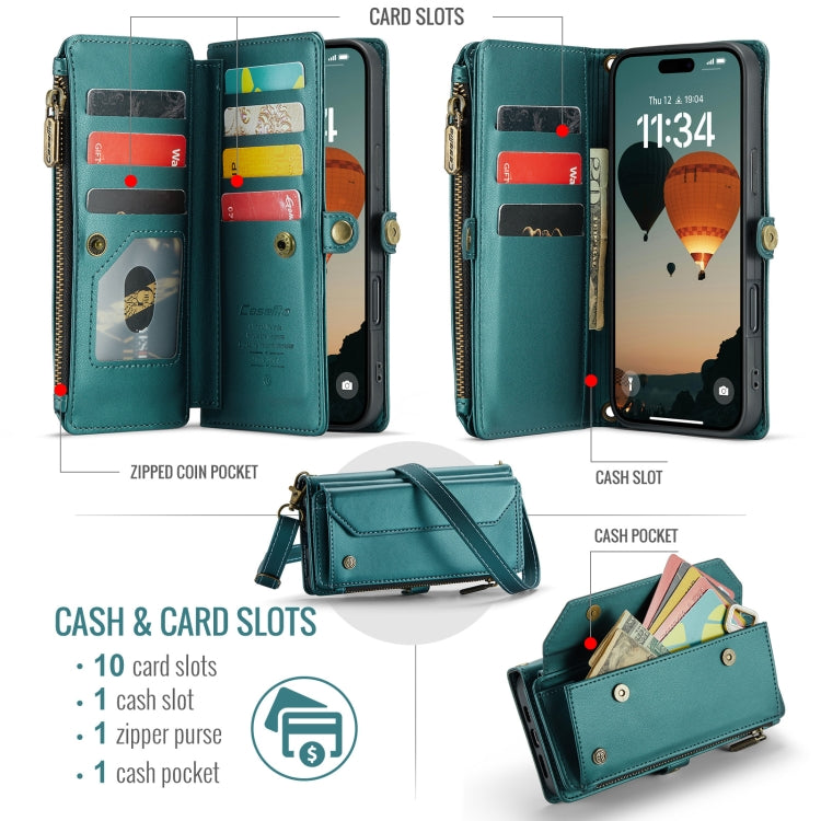 For iPhone 16 Plus CaseMe C36 Card Slots Zipper Wallet RFID Anti-theft Leather Phone Case