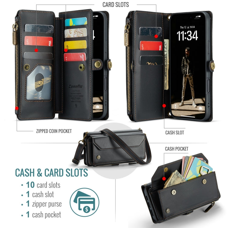 For iPhone 16 Plus CaseMe C36 Card Slots Zipper Wallet RFID Anti-theft Leather Phone Case