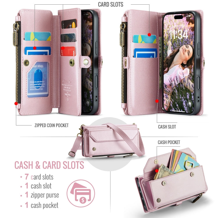 For iPhone 16 CaseMe C36 Card Slots Zipper Wallet RFID Anti-theft Leather Phone Case