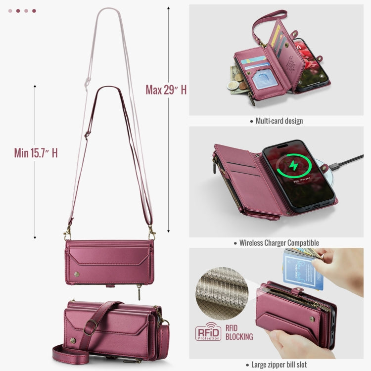For iPhone 16 CaseMe C36 Card Slots Zipper Wallet RFID Anti-theft Leather Phone Case