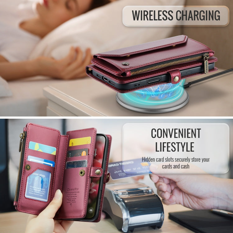 For iPhone 16 CaseMe C36 Card Slots Zipper Wallet RFID Anti-theft Leather Phone Case