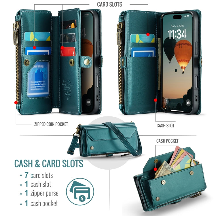 For iPhone 16 CaseMe C36 Card Slots Zipper Wallet RFID Anti-theft Leather Phone Case