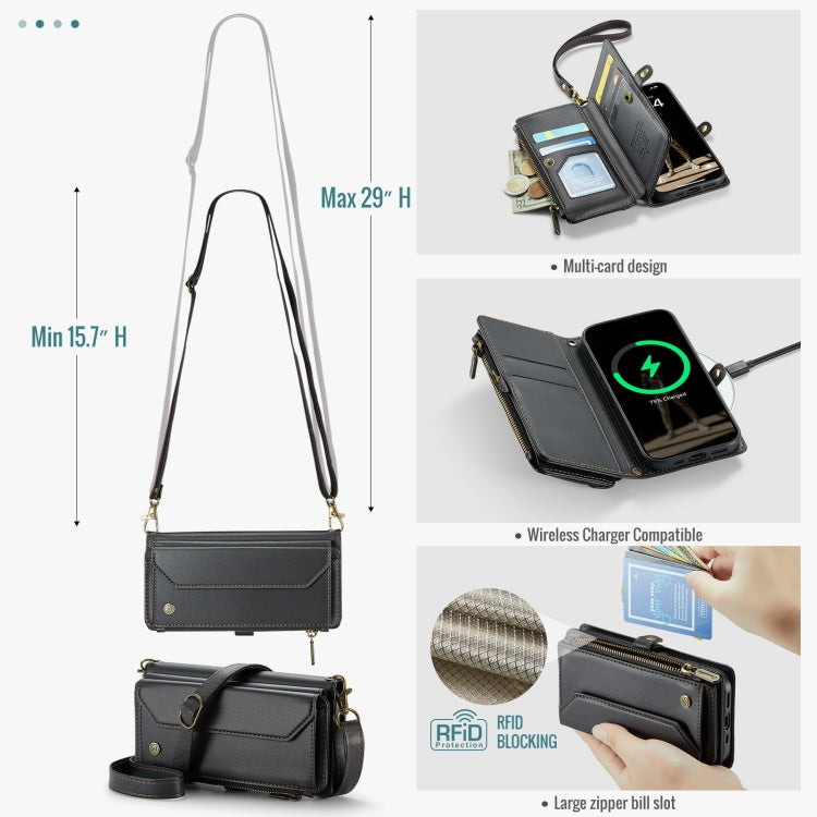 For iPhone 16 CaseMe C36 Card Slots Zipper Wallet RFID Anti-theft Leather Phone Case