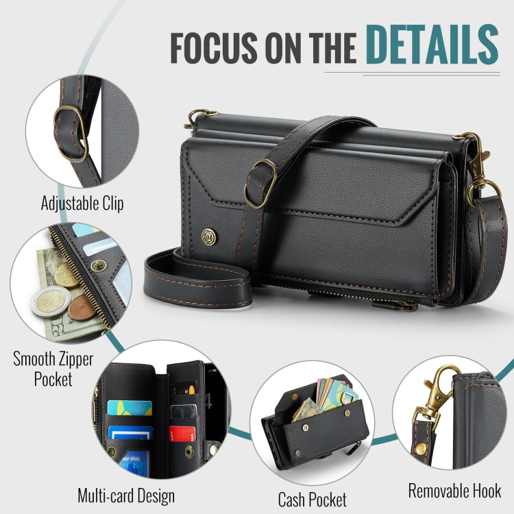 For iPhone 16 CaseMe C36 Card Slots Zipper Wallet RFID Anti-theft Leather Phone Case