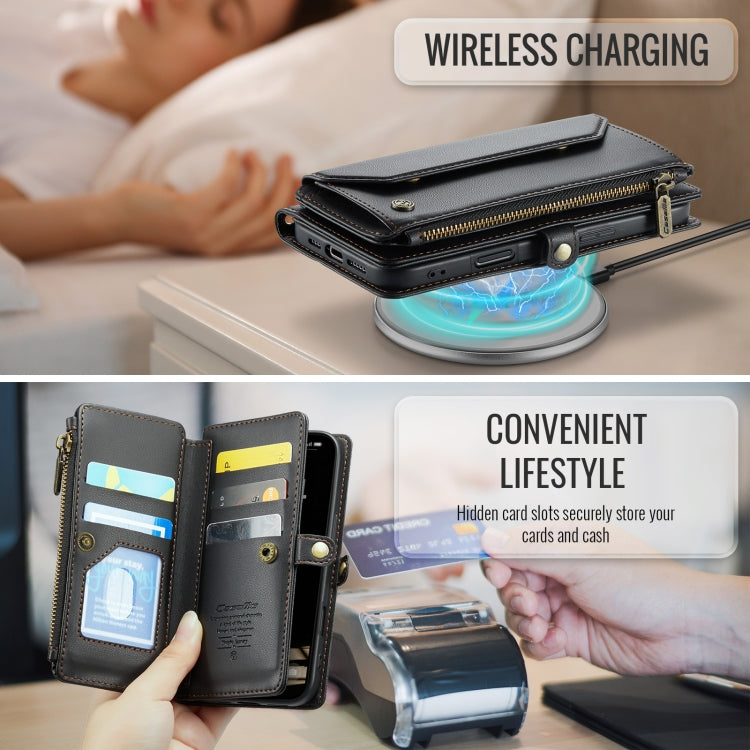 For iPhone 16 CaseMe C36 Card Slots Zipper Wallet RFID Anti-theft Leather Phone Case