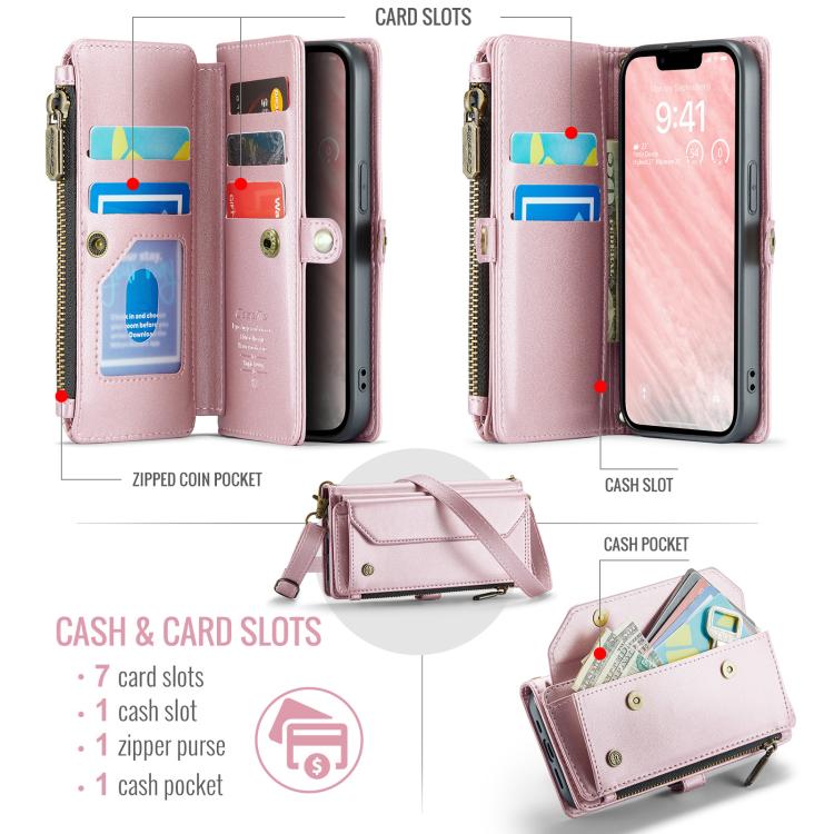 For iPhone 17e / 16e CaseMe C36 Card Slots Zipper Wallet RFID Anti-theft Leather Phone Case