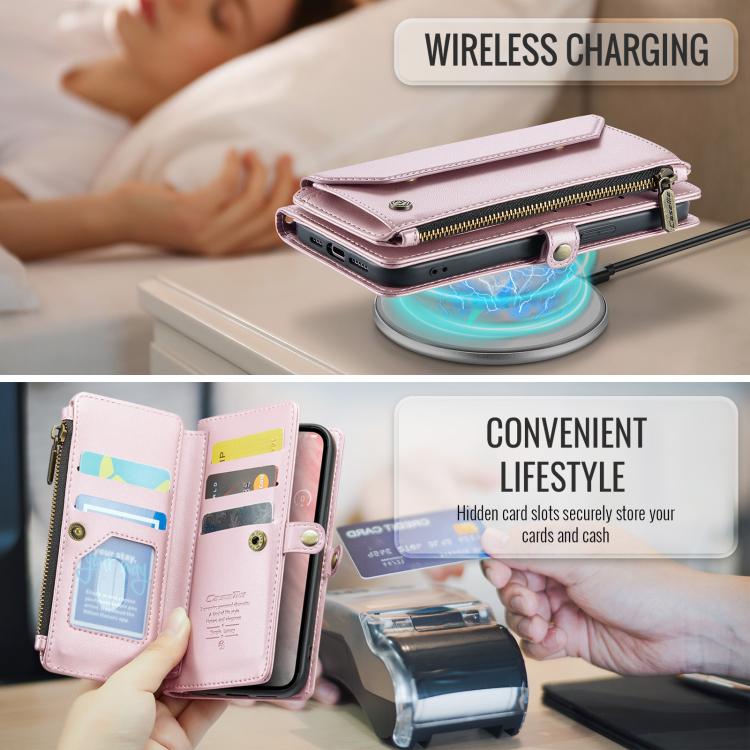 For iPhone 17e / 16e CaseMe C36 Card Slots Zipper Wallet RFID Anti-theft Leather Phone Case