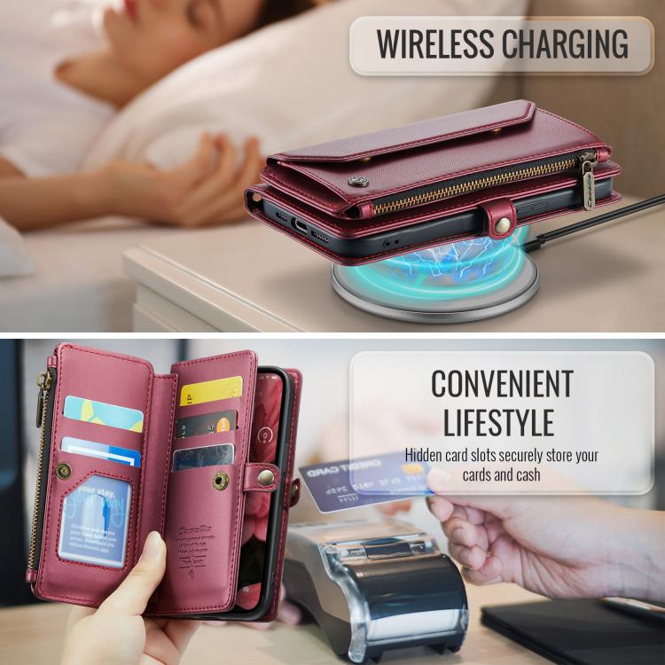For iPhone 17e / 16e CaseMe C36 Card Slots Zipper Wallet RFID Anti-theft Leather Phone Case