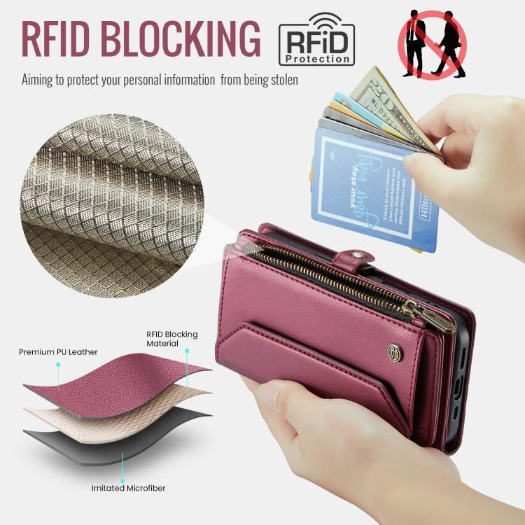 For iPhone 17e / 16e CaseMe C36 Card Slots Zipper Wallet RFID Anti-theft Leather Phone Case
