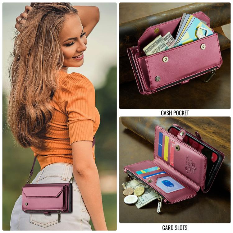 For iPhone 17e / 16e CaseMe C36 Card Slots Zipper Wallet RFID Anti-theft Leather Phone Case