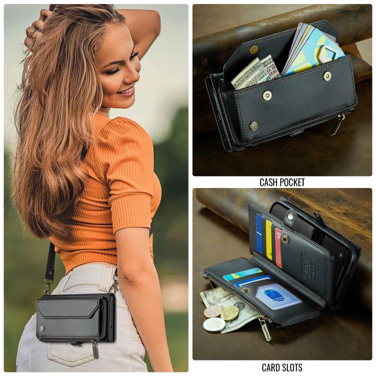For iPhone 17e / 16e CaseMe C36 Card Slots Zipper Wallet RFID Anti-theft Leather Phone Case