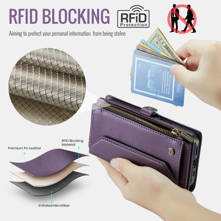 For iPhone 17e / 16e CaseMe C36 Card Slots Zipper Wallet RFID Anti-theft Leather Phone Case