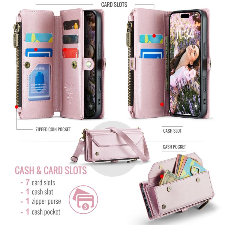 For iPhone 17 CaseMe C36 Card Slots Zipper Wallet RFID Anti-theft Leather Phone Case