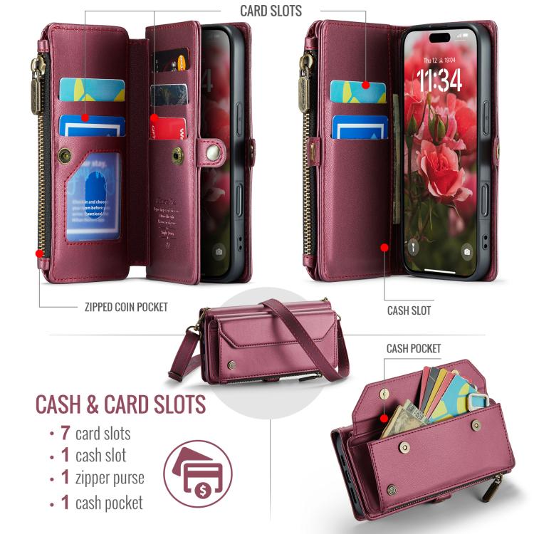 For iPhone 17 CaseMe C36 Card Slots Zipper Wallet RFID Anti-theft Leather Phone Case