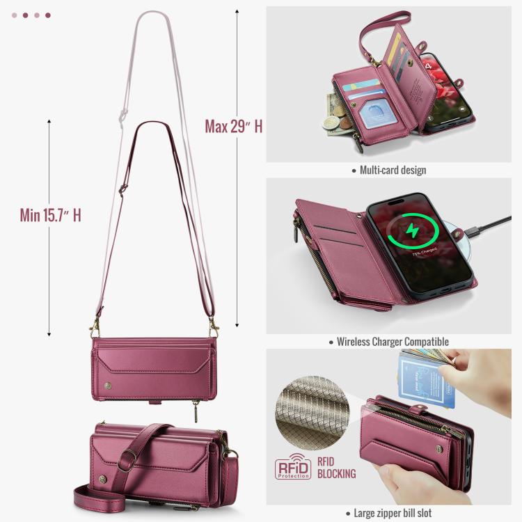 For iPhone 17 CaseMe C36 Card Slots Zipper Wallet RFID Anti-theft Leather Phone Case