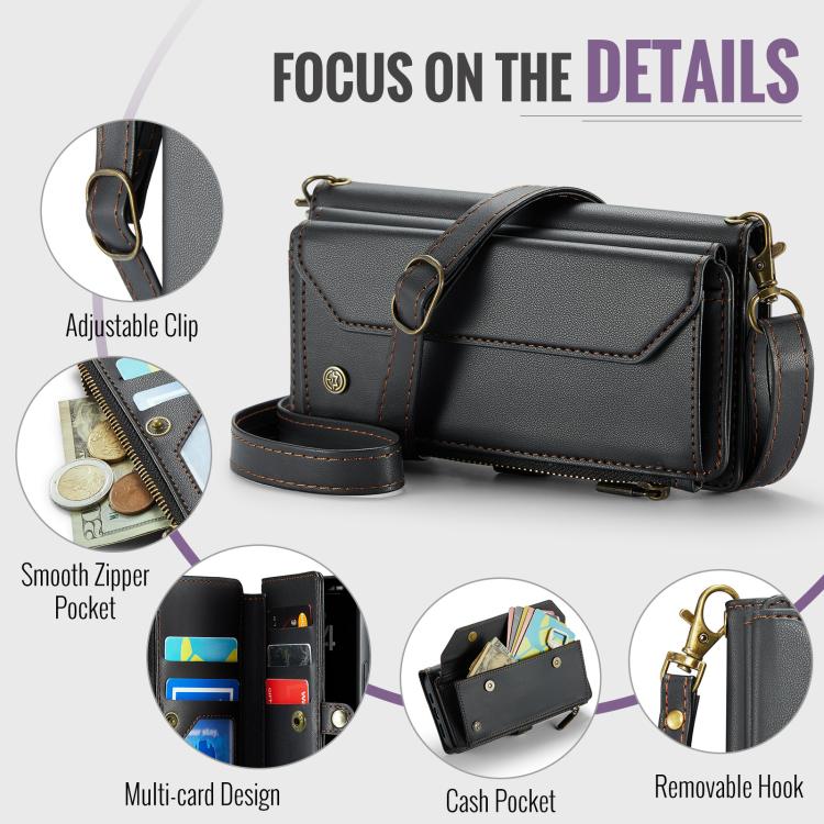 For iPhone 17 CaseMe C36 Card Slots Zipper Wallet RFID Anti-theft Leather Phone Case