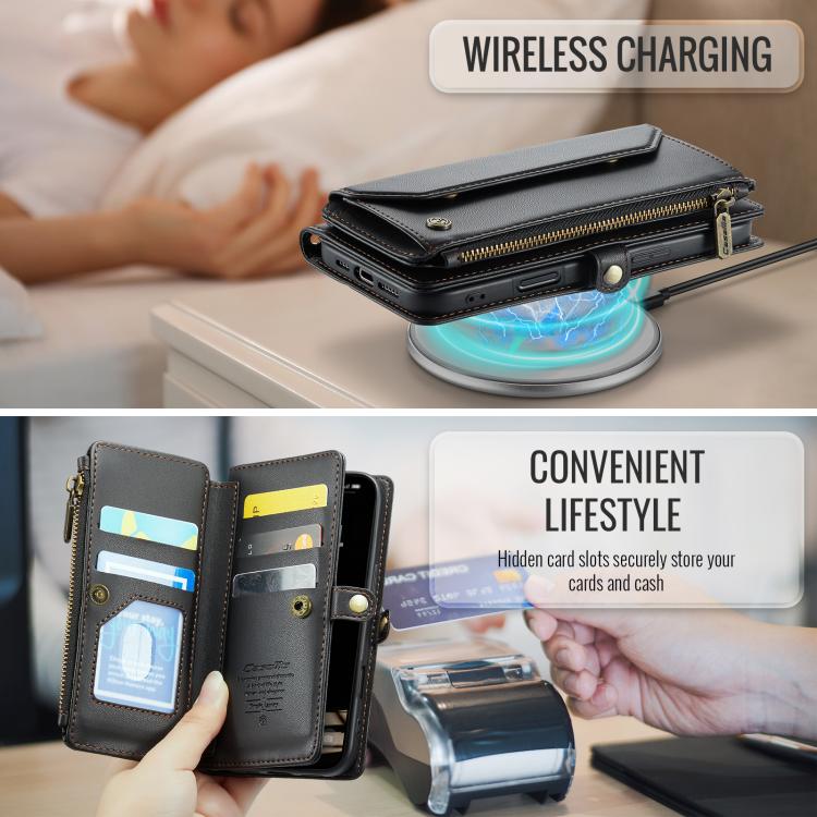 For iPhone 17 CaseMe C36 Card Slots Zipper Wallet RFID Anti-theft Leather Phone Case