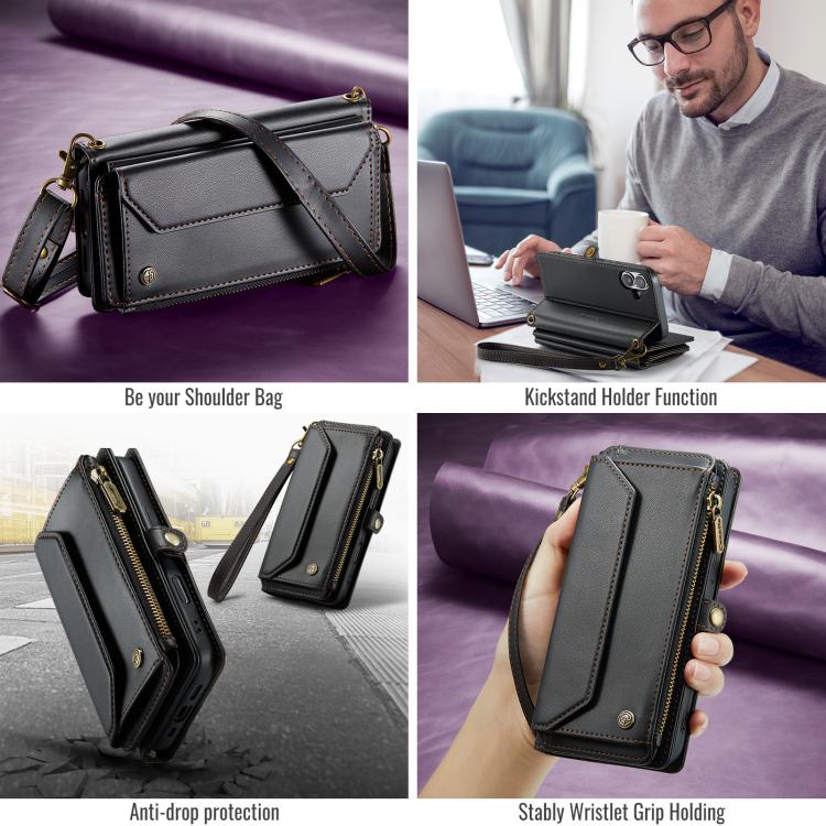 For iPhone 17 CaseMe C36 Card Slots Zipper Wallet RFID Anti-theft Leather Phone Case