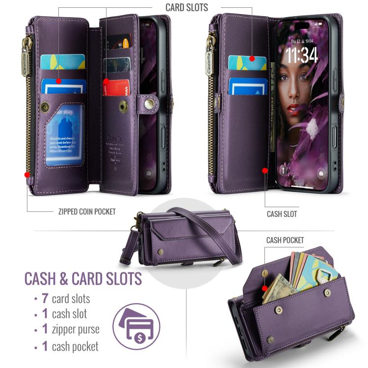 For iPhone 17 CaseMe C36 Card Slots Zipper Wallet RFID Anti-theft Leather Phone Case
