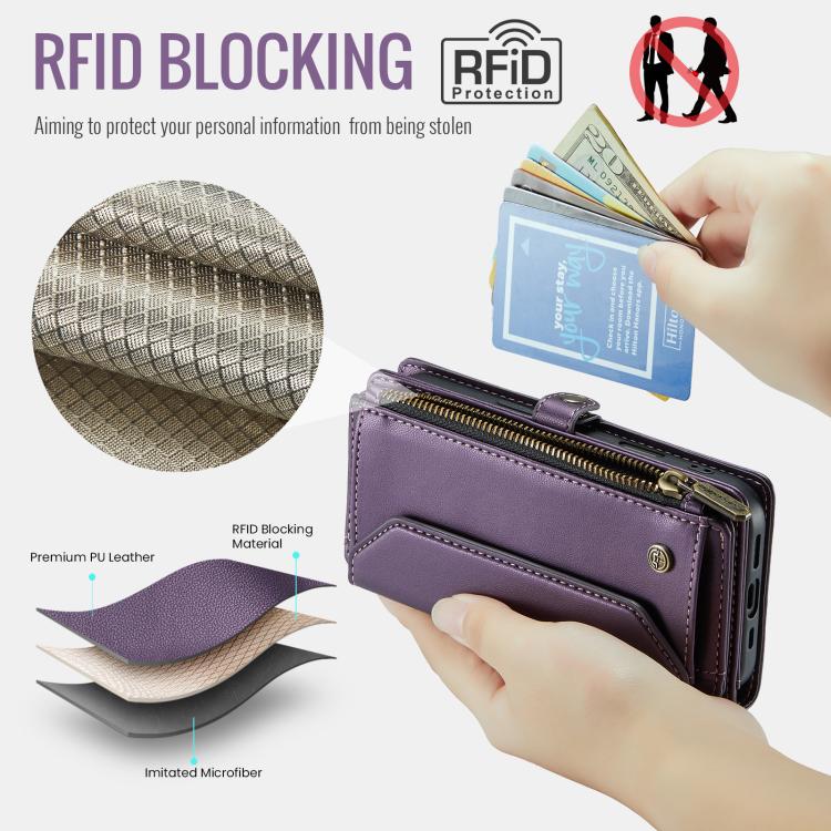 For iPhone 17 CaseMe C36 Card Slots Zipper Wallet RFID Anti-theft Leather Phone Case